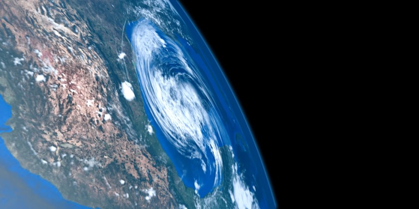 Extremely detailed and realistic high resolution 3D illustration of a Hurricane approaching Texas. Shot from Space. Elements of this image are furnished by Nasa.