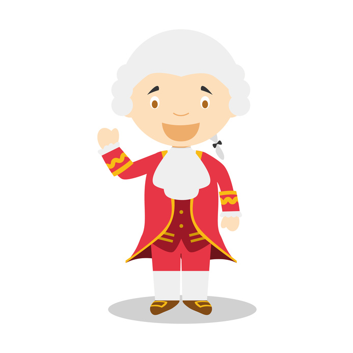 Wolfgang Amadeus Mozart cartoon character. Vector Illustration. Kids Collection.