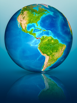 Panama on Earth on reflective surface